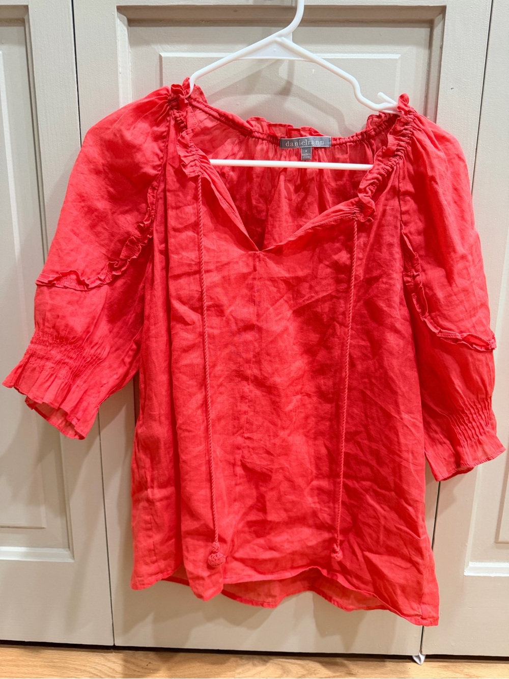 Daniel Rainn Coral Red Peasant Tunic Top